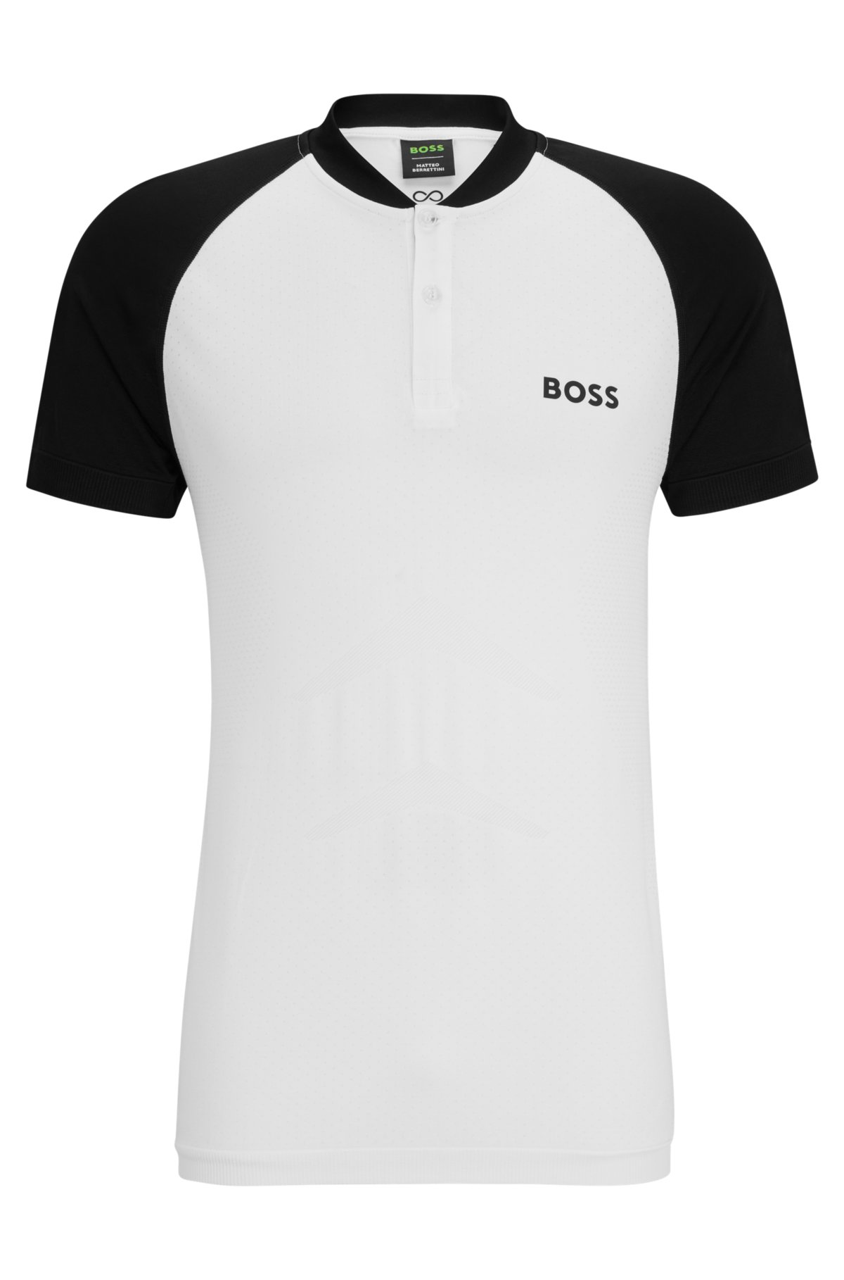 BOSS - Slim-fit long-sleeved polo shirt with woven pattern