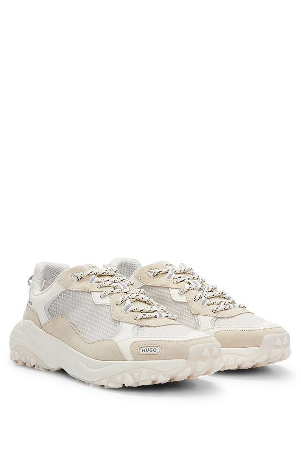 Mixed-material trainers with contrast details, White
