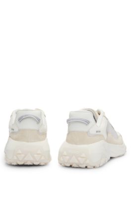 Mixed-material trainers with contrast details, White