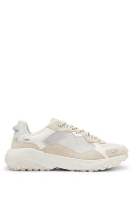 Mixed-material trainers with contrast details, White