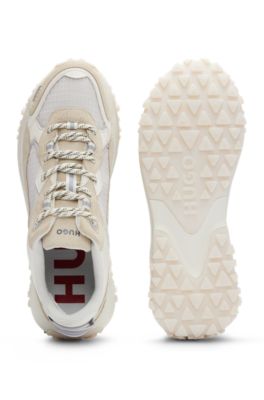 Mixed-material trainers with contrast details, White