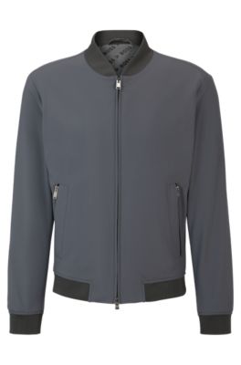Shop Hugo Boss Slim-fit Jacket In Crease-resistant Jersey In Grey