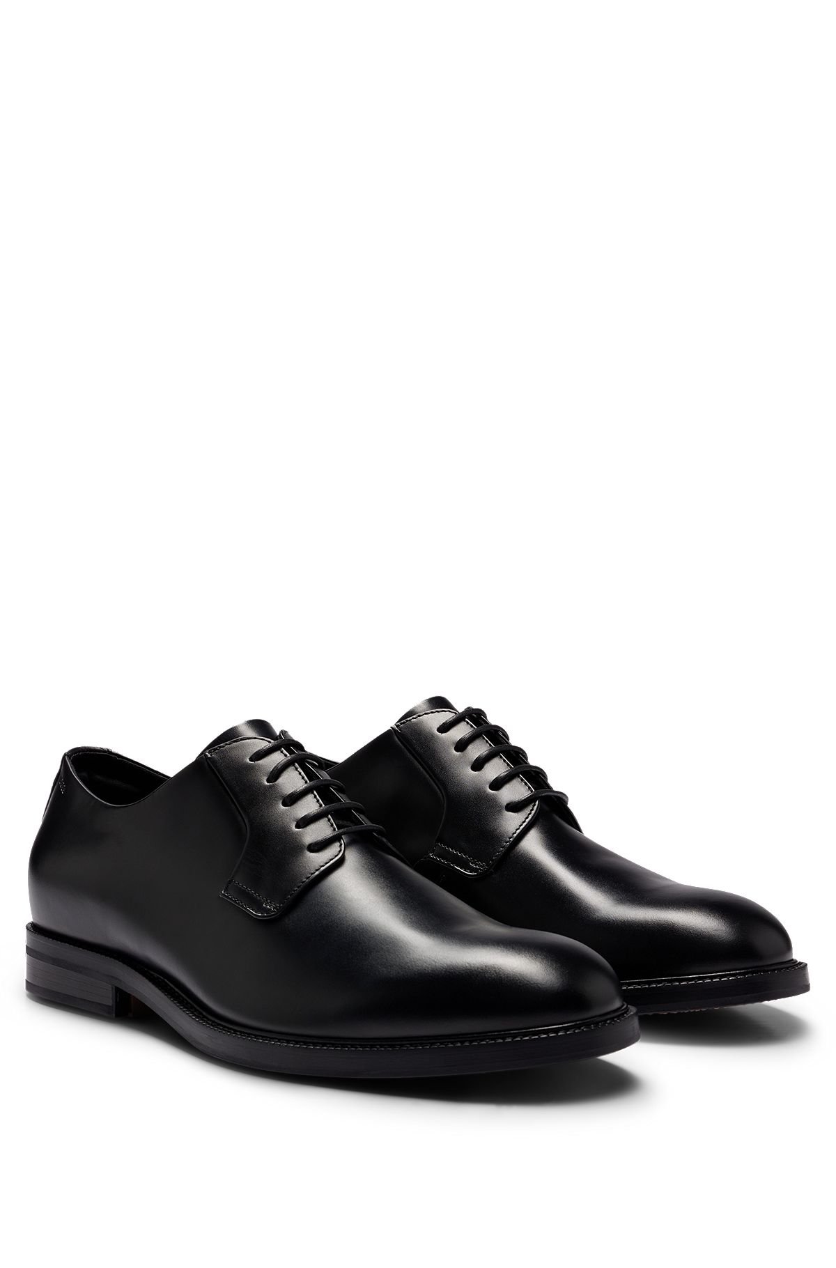 Leather Derby shoes with embossed logo, Black