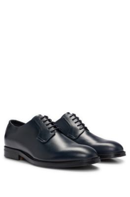 Shop Hugo Boss Leather Derby Shoes With Embossed Logo In Dark Blue
