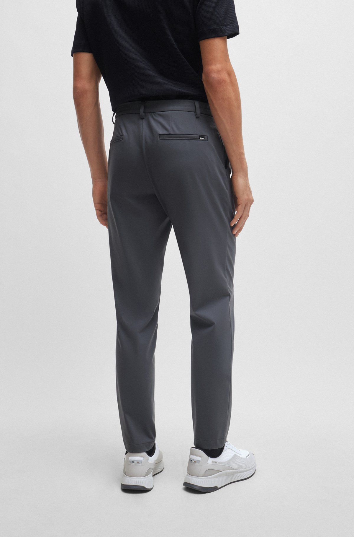 BOSS - Slim-fit trousers in performance-stretch jersey - Grey BOSS - Slim-fit trousers in performance-stretch jersey - Grey