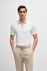 Mercerized-cotton slim-fit polo shirt with contrast stripes, White