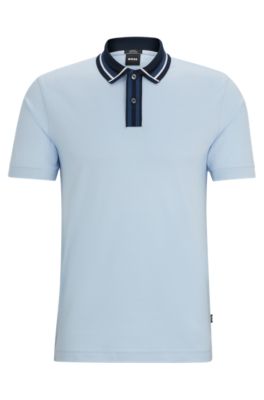 BOSS - Mercerized-cotton slim-fit polo shirt with contrast stripes