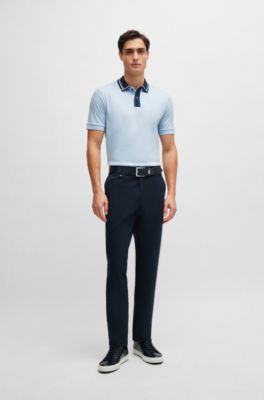 BOSS - Mercerized-cotton slim-fit polo shirt with contrast stripes 