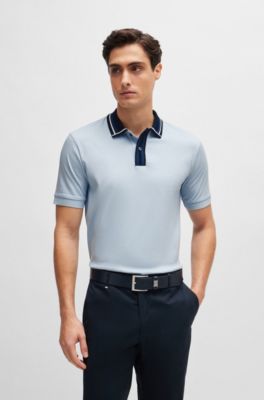 BOSS - Mercerized-cotton slim-fit polo shirt with contrast stripes 