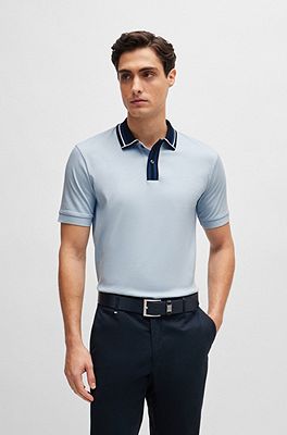 BOSS - Mercerized-cotton slim-fit polo shirt with contrast stripes