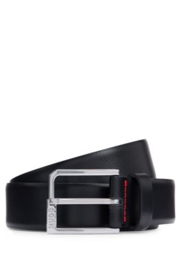 Hugo Italian-leather Belt With Logo Buckle In Black
