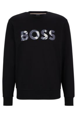 Shop Hugo Boss Mercerized-cotton Sweatshirt With Digital-print Logo In Black