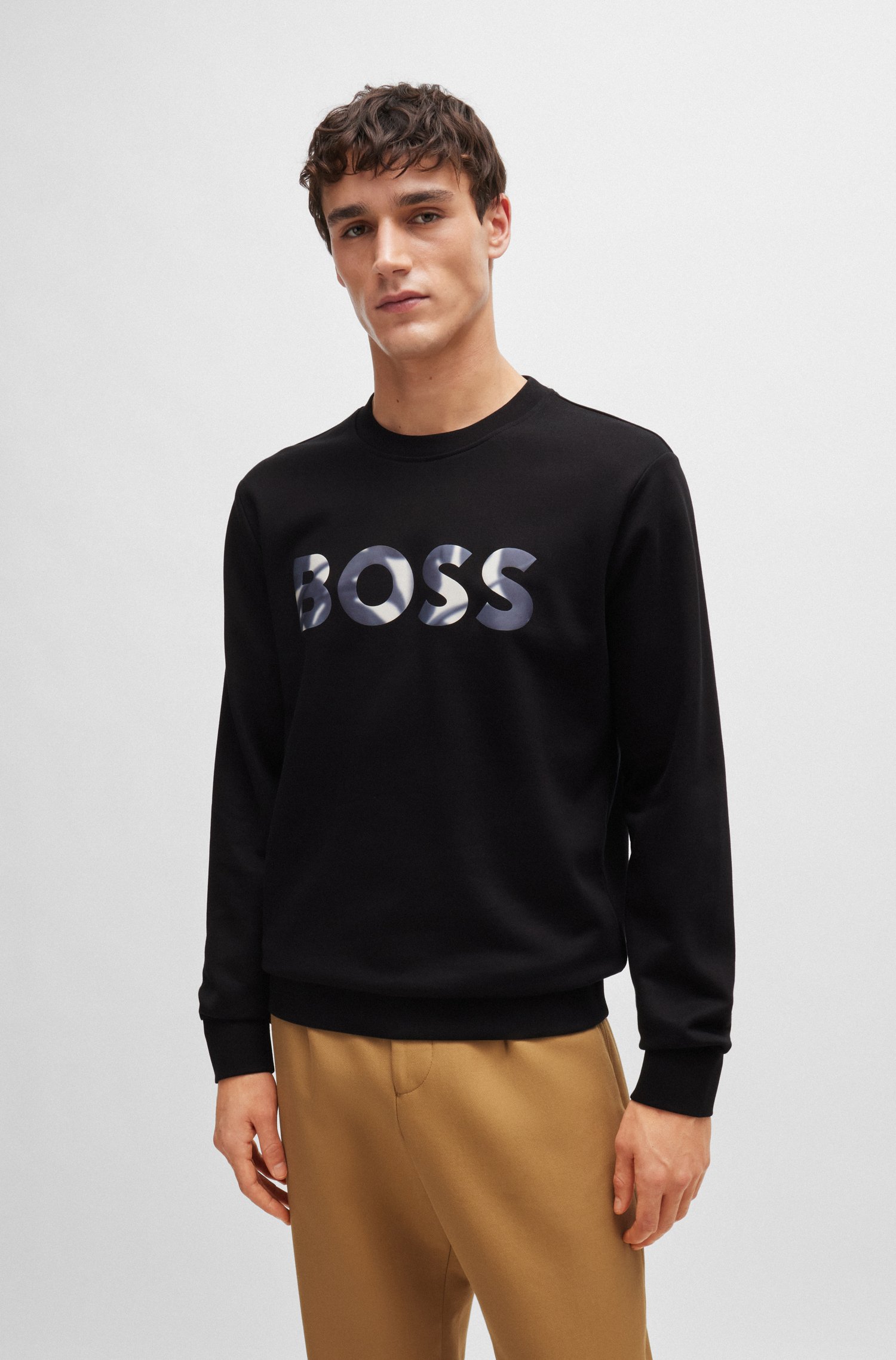Mercerized-cotton sweatshirt with digital-print logo