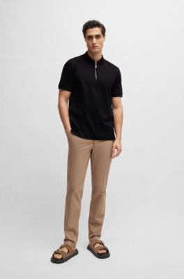 BOSS - Mercerized-cotton slim-fit polo shirt with zip neck 