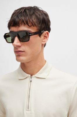 BOSS - Mercerized-cotton slim-fit polo shirt with zip neck