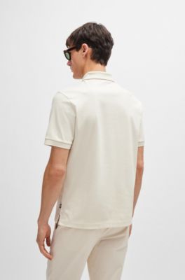 BOSS - Mercerized-cotton slim-fit polo shirt with zip neck