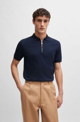 BOSS - Mercerized-cotton slim-fit polo shirt with zip neck 