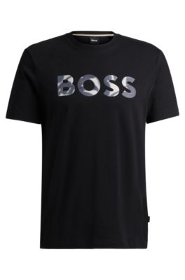 Hugo Boss Cotton-jersey T-shirt With Digital-print Logo In Black