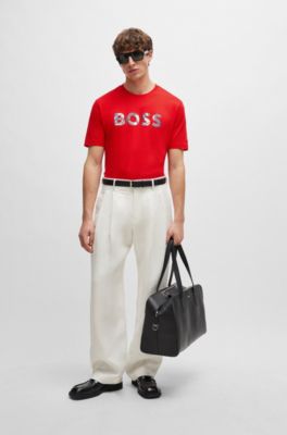 T-shirt en jersey de coton &agrave; logo imprim&eacute; num&eacute;riquement, Rouge