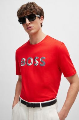 T-shirt en jersey de coton &agrave; logo imprim&eacute; num&eacute;riquement, Rouge