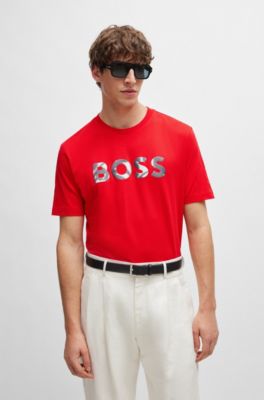 T-shirt en jersey de coton &agrave; logo imprim&eacute; num&eacute;riquement, Rouge