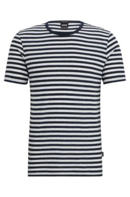 BOSS - Horizontal-stripe T-shirt in cotton and linen