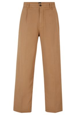 Relaxed-fit trousers with pleat front, Khaki