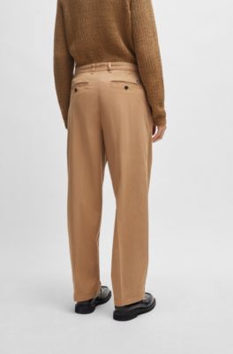 Relaxed-fit trousers with pleat front, Khaki