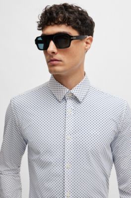 Camisa slim fit en material t&eacute;cnico el&aacute;stico estampado, Blanco