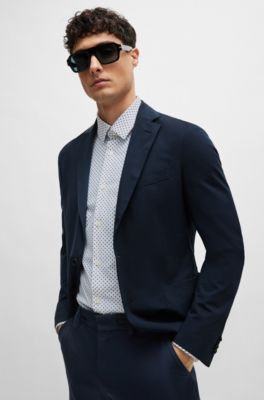 Camisa slim fit en material t&eacute;cnico el&aacute;stico estampado, Blanco