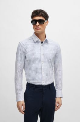 Camisa slim fit en material t&eacute;cnico el&aacute;stico estampado, Blanco