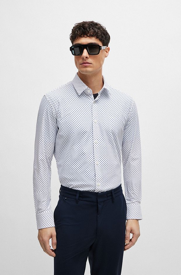 Slim-fit shirt in printed performance-stretch material, White