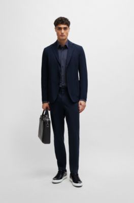 Camisa slim fit en material t&eacute;cnico el&aacute;stico estampado, Azul oscuro