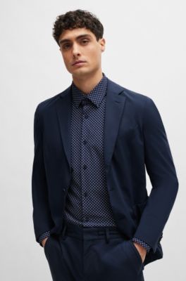 Camisa slim fit en material t&eacute;cnico el&aacute;stico estampado, Azul oscuro