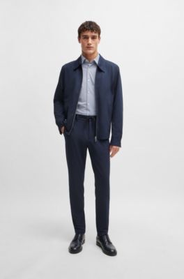 Camisa slim fit en material t&eacute;cnico el&aacute;stico estampado, Azul