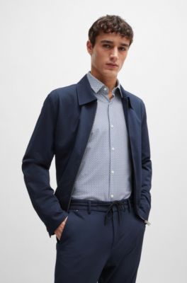 Camisa slim fit en material t&eacute;cnico el&aacute;stico estampado, Azul