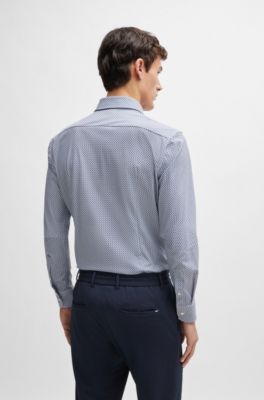 Camisa slim fit en material t&eacute;cnico el&aacute;stico estampado, Azul