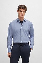 Regular-fit shirt in structured performance-stretch material, Light Blue