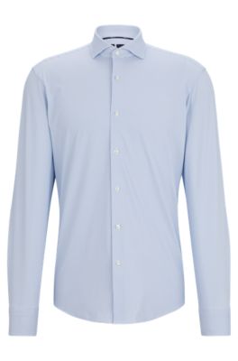 Hugo Boss Regular-fit Shirt In Structured Performance-stretch Material In Blue