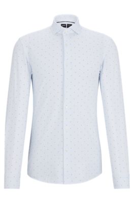 Hugo Boss Slim-fit Shirt In Printed Performance-stretch Fabric In White