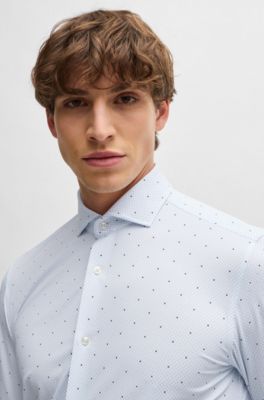 Camisa slim fit de tejido el&aacute;stico t&eacute;cnico estampado, Blanco