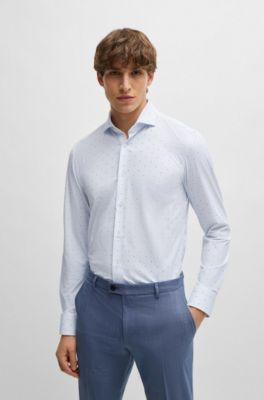 Camisa slim fit de tejido el&aacute;stico t&eacute;cnico estampado, Blanco
