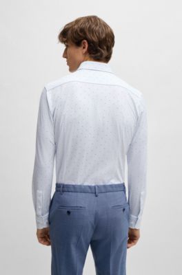 Camisa slim fit de tejido el&aacute;stico t&eacute;cnico estampado, Blanco