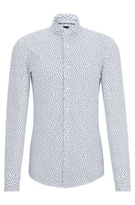 Hugo Boss Slim-fit Shirt In Printed Performance-stretch Fabric In White