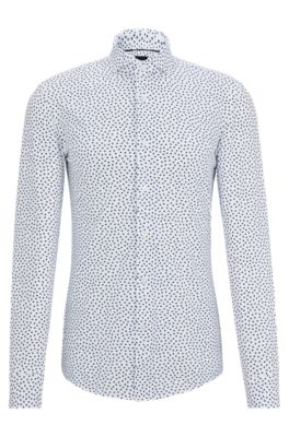 Hugo Boss Slim-fit Shirt In Printed Performance-stretch Fabric In White