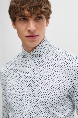 Camisa slim fit de tejido el&aacute;stico t&eacute;cnico estampado, Blanco