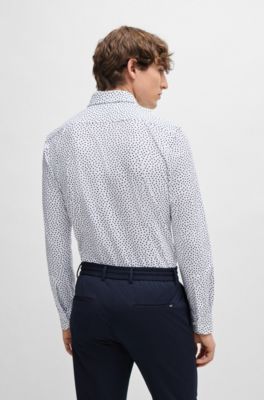 Camisa slim fit de tejido el&aacute;stico t&eacute;cnico estampado, Blanco