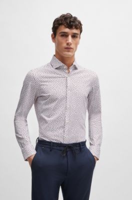 Slim-fit shirt in printed performance-stretch fabric, White