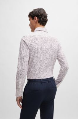 Camisa slim fit de tejido el&aacute;stico t&eacute;cnico estampado, Blanco
