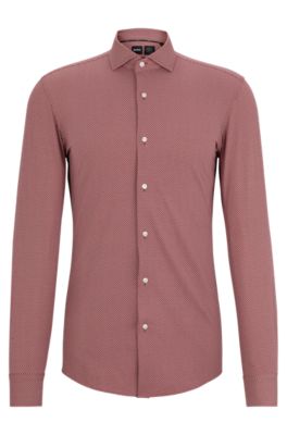 BOSS - Slim-fit shirt in stretch fabric with stand collar
